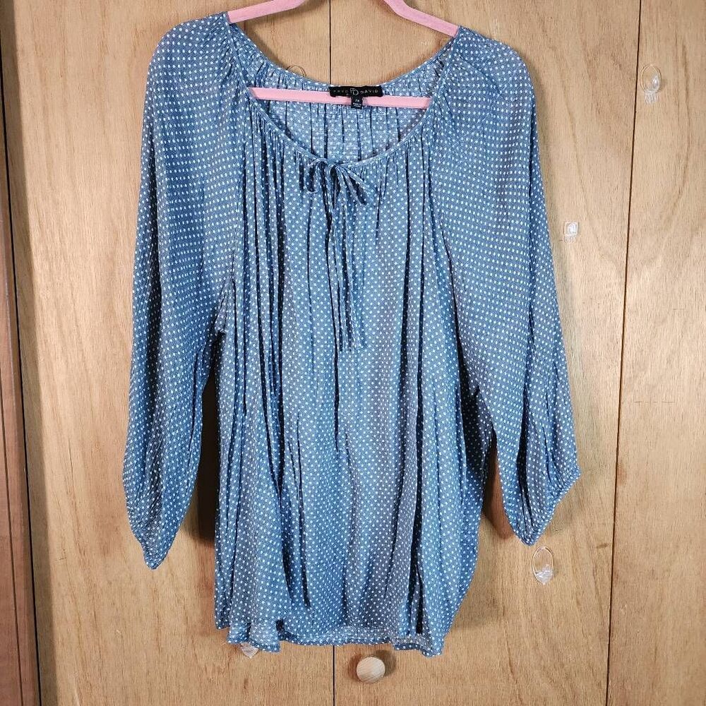 Fred David Blue Polka Dot Peasant Style Blouse Size 2X